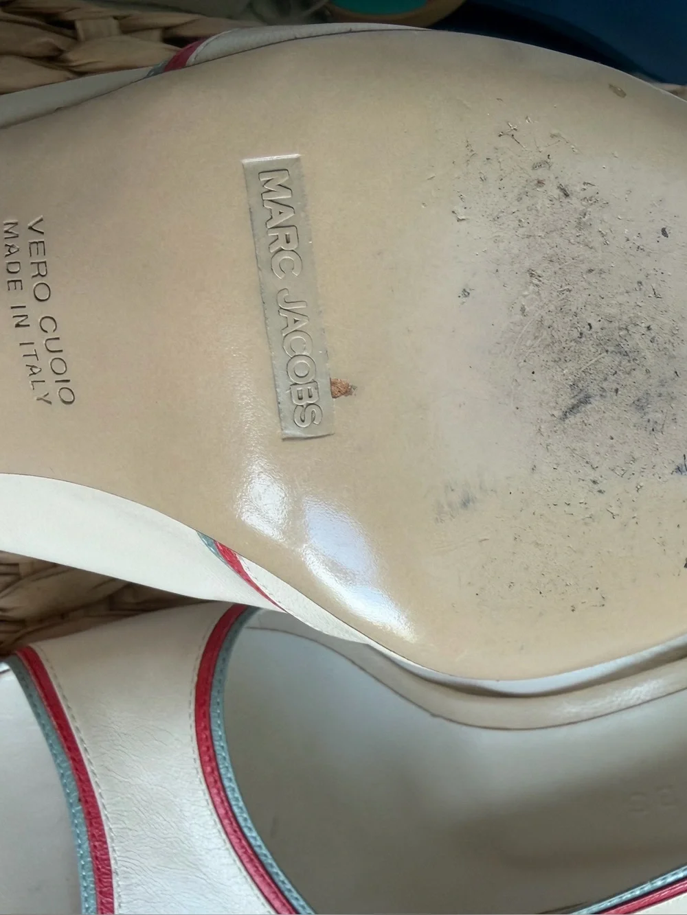Marc Jacobs Collection Italy Cream Leather Slingback Peep Toe Heels 38.5